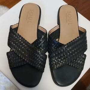Black Leather Slides